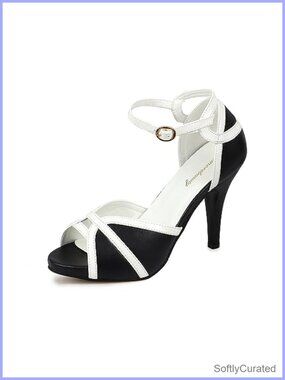 Peep Toe Strappy High Heel Sandals with Ankle Strap and Rhinestone